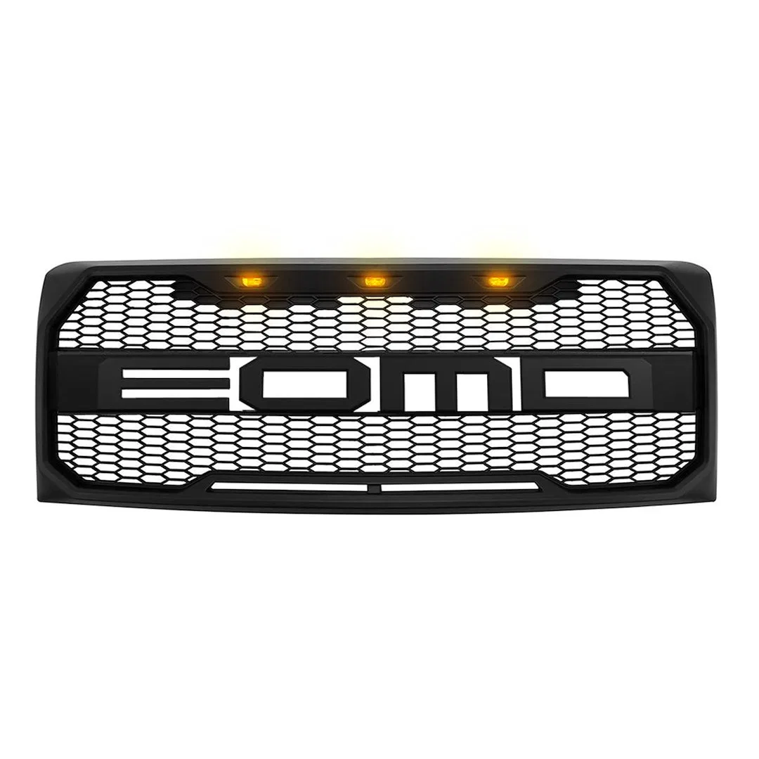 AMFMAA00108 – AMERICAN MOD Grille, Mesh Style With Light Cutouts Matte Black ABS Plastic EOMD Design With Three Amber...